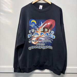 Vtg NFL Superbowl 34 St Louis Rams Football (LA Rams) Black Pullover Sweater XXL